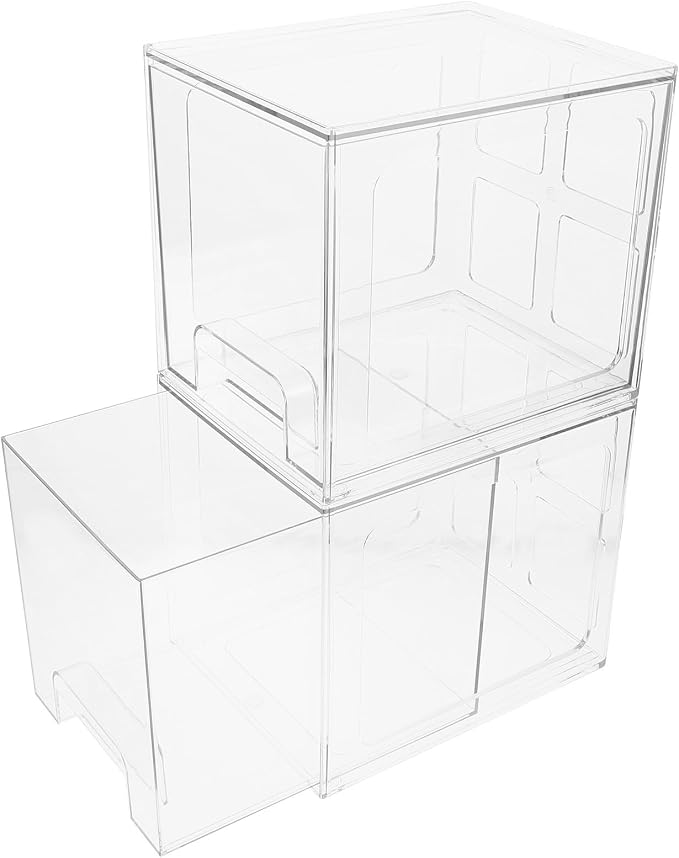 2 Pcs Makeup Storage Organizer Box with Drawers, Large Capacity Cosmetic Organizer, Pet Material Makeup Storage Container, Stylish and Simple Design for Vanity Desktop