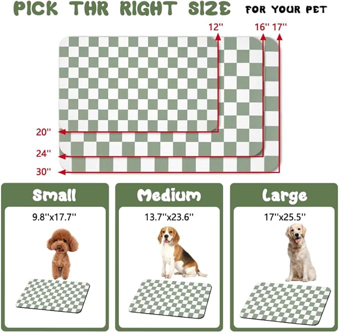 Dog Food Mats for Floors Waterproof, Pet Water Bowl Mats Pet Feeding Absorbent Placemats Plaid 12 * 20 inch