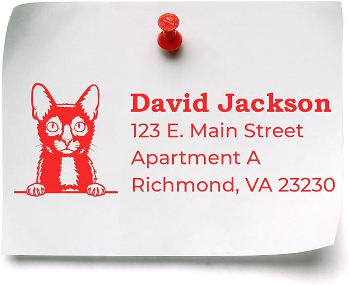Personalized Lykoi Cat Return Address Stamp for Envelopes | Handcrafted Custom Home Address Stamper with Werewolf Cat Design | Self-Inking Rubber Mailing Labels for Letters & Packages 7/8 x 2-1/4