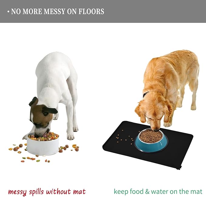 Reopet Waterproof Pet Feeding Mat with High Raised Edges, Heavier and Thicker Placemats for Cat Dog Water Bowl with BPA Free, Dogs Cats Food Mats for Messy Drinkers to Prevent Spill and Protect Floors