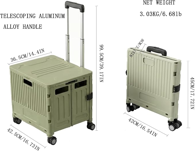 Foldable Rolling Storage Crate with Lid, Telescopic Handle & 4 Wheels, Portable Camping Shopping Box