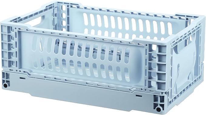 uxcell Collapsible Crates, 11.7x7.8x4.7 Stackable Plastic Storage Baskets with Handle Small Storage Containers for Bedroom Office Classroom Bathroom Desktop Organizer Decor, Sky Blue