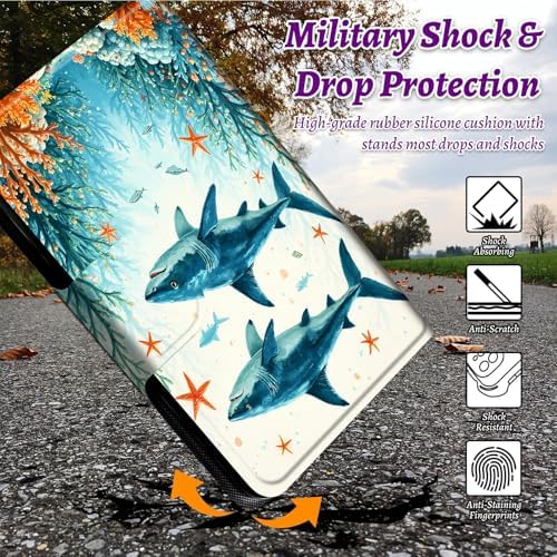Rotating Handle Case for Samsung Galaxy Tab S10+ Plus 2024/S9 FE+ Plus/S9+ Plus 12.4" 2023, 360 Degree Swivel Kickstand with Magnetic Closure Leather Protective Cover, Tuna Under the Sea