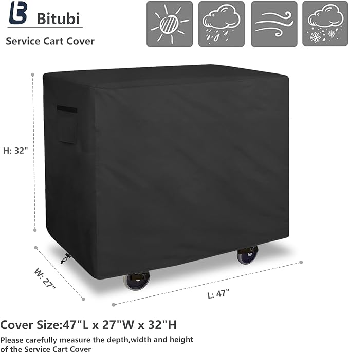 Bitubi Service Cart Cover for 500-Pound Capacity Service Utility Cart,Heavy Duty Waterproof Utility Cart Cover - 47''L x 27'W x 32''H(Black)