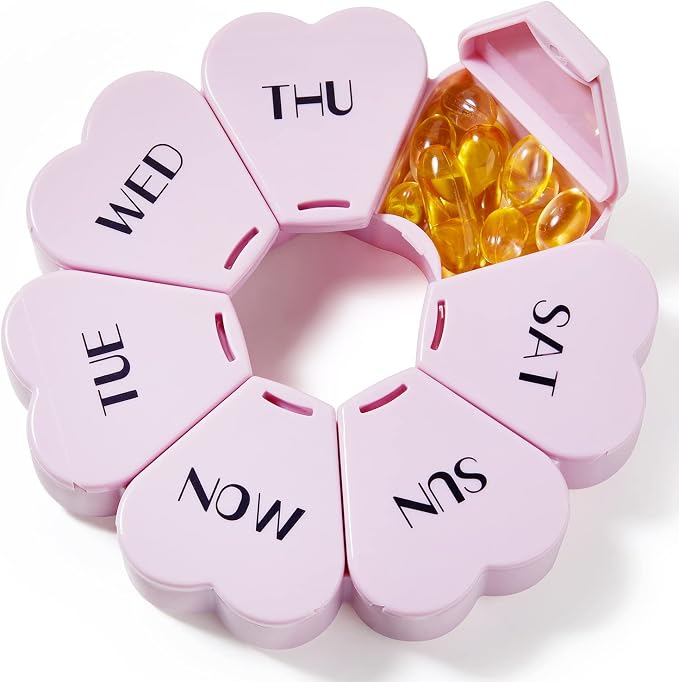 MOLN HYMY Large Weekly Pill Organizer, Girly Pill Box 7 Day, Purple Pink Daily Vitamin Holder for Fish Oil/Medicine/Supplements