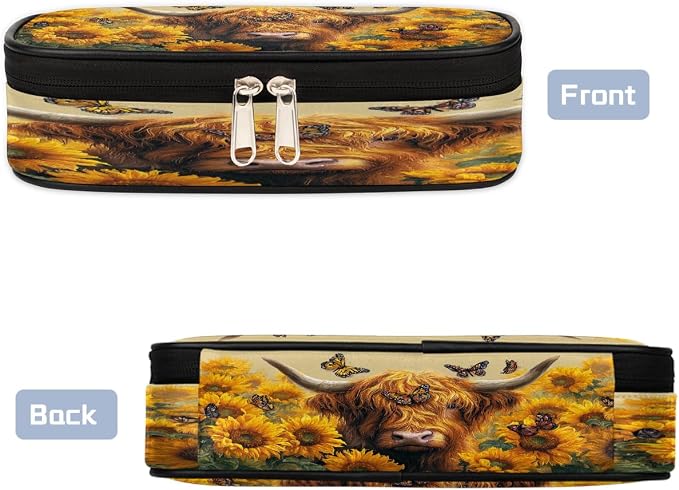 Pencil Cases Large Capacity Pen Pouch, Sunflower Cow Butterfly Pencil Box Organizer School Supplies for College Student Teen Adults