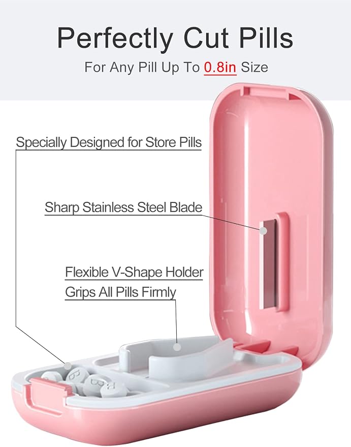 DUBSTAR Pill Cutter Splitter for Small and Tiny Large Pills Blue ＆ Pink | Pill Cutters with Removable Silicone Pad, Tablet Splitters Cuts Vitamins Tablets for Purse Pocket
