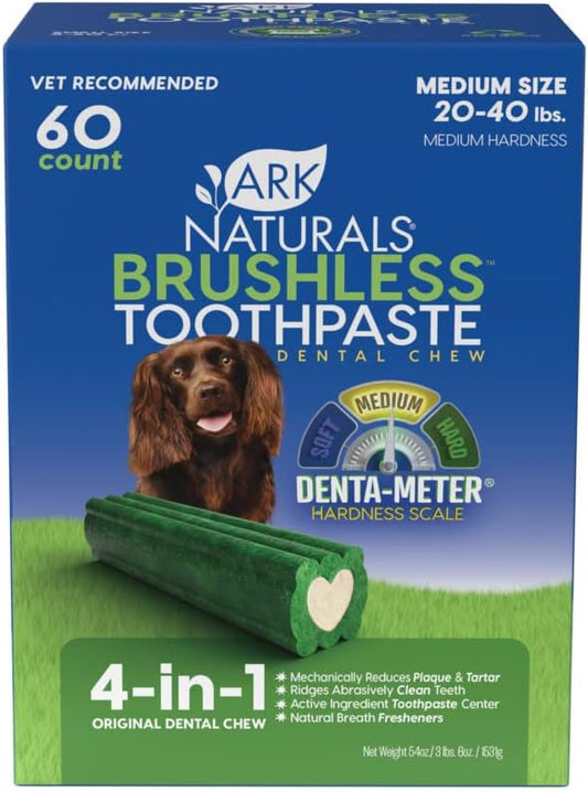 Ark Naturals Brushless Toothpaste – Medium Breeds, 54oz Bag – Dog Dental Chew with Toothpaste Center – Freshen Breath and Reduce Plaque & Tartar with Dental Chews for Dogs