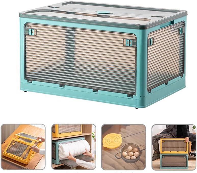 Aramox Clothes Storage Box, Clear Clothes Storage Organizer in Plastic PET, 4 Way Opening Lid Bottom Pulleys Transparent Bin for Bedroom Living Room Home Books Toys (Large 51.5x36x30)