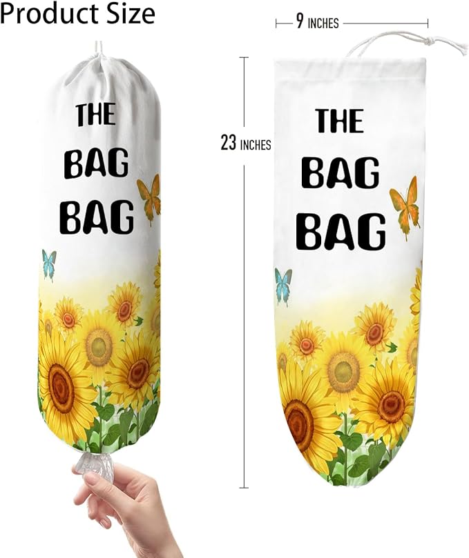 Plastic Bag Holder, Wall Mount Plastic Bag Organizer Dispenser Reusable Grocery Bag Organizer for Home Kitchen(Sunflowers)