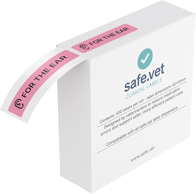 Dispensed Medication Veterinary Pharmacy Labels | Roll of 500 | Clinical-Grade Color-Coded Stickers for Medication Bottles (for The Ears)