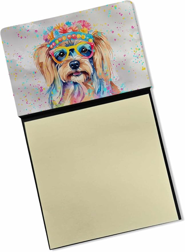 Caroline's Treasures Yorkshire Terrier Hippie Dawg Sticky Note Holder Refillable Dispenser Self-Sticky Note Pads, Memo Pads Blank Desk Accessories
