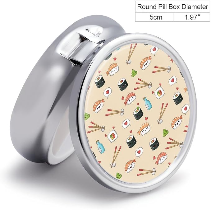 Pocket Medicine Case, Sushi Round Small Organizer, Waterproof Pill Box for Vitamins, Travel Holder Purse Carry for Commute