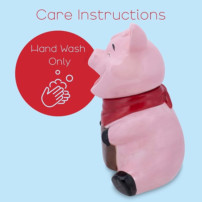 Dolomite Ceramic 10.4 x 7.6 Everyday Cookie & Candy Jar with Airtight Lid: Perfect for Kitchen Canisters, Pet Treat Containers & Decorative Farmhouse Storage, Pig Sign Oink