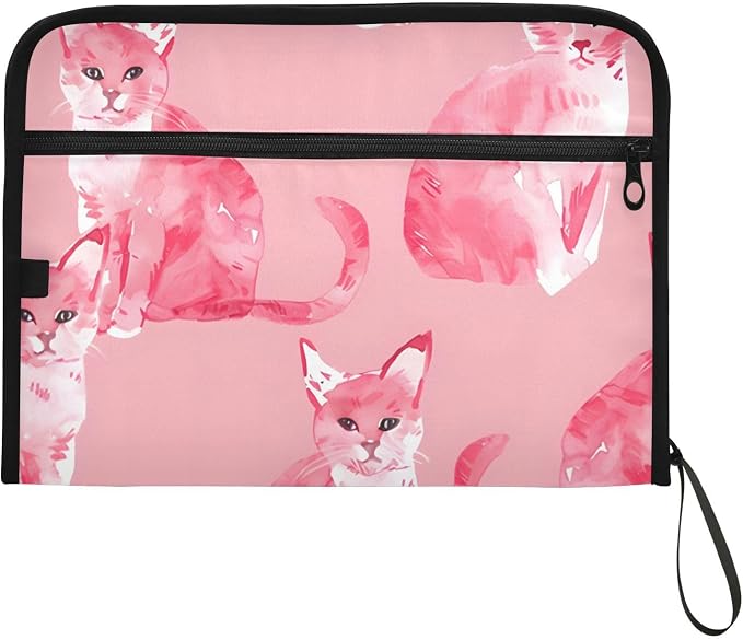 Expanding File Folder Cat Pink Pet Accordion File Organizer 13 Pockets Document Organizer with Zipper Labels A4 Letter Office Storage