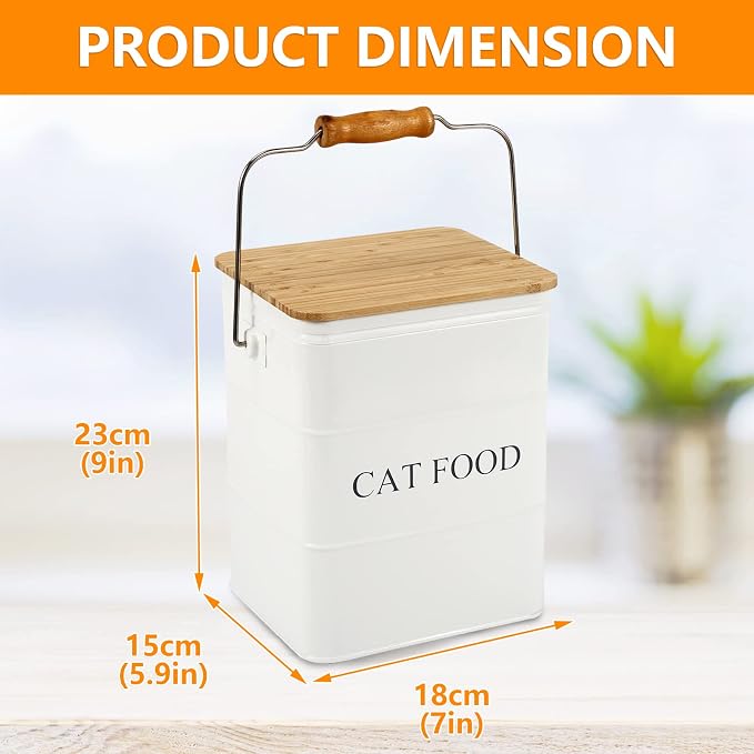 Farmhouse Cat Food Storage Container,6L Cat Food Canisters,Pet Foods Container Hold 5~6lbs Cat Food Treats,Airtight Cats food Storage with Lid and Scoop,Kibble Containers Countertop-White
