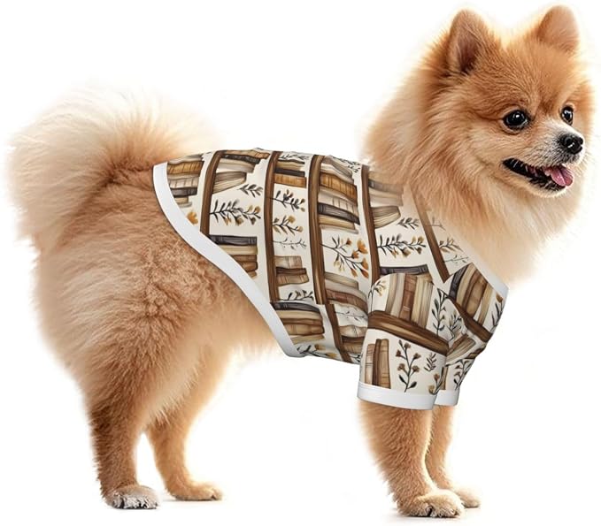 Bookshelf Floral Dog T Shirt Dogs Cats Cotton Shirts Short Sleeve Clothes Soft Stretchy Pet Costume Doggy Outfit Pullover Jumper Puppy Sweatshirt Medium