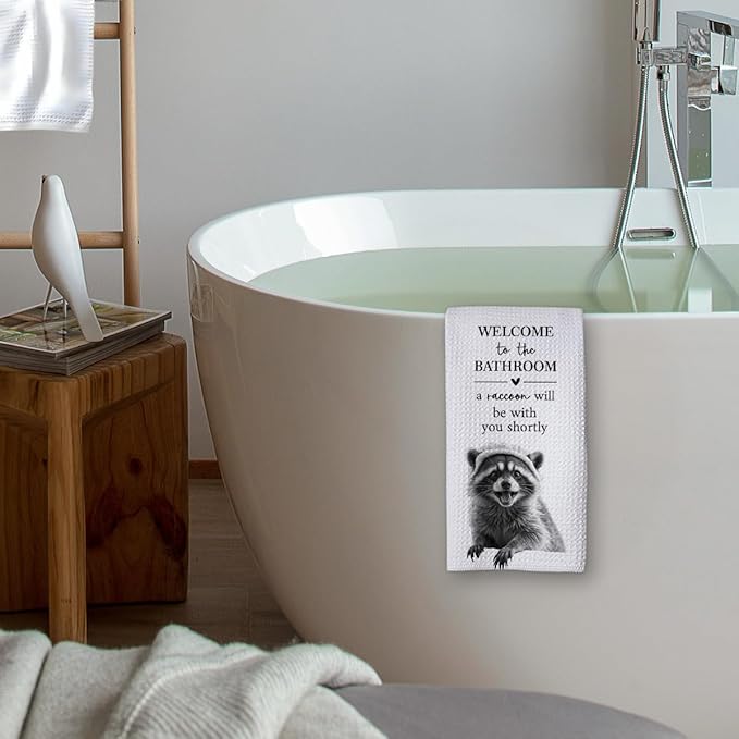 KIDEAR Funny Raccoon Bathroom Decor Welcome to The Bathroom Hand Towel,1 PCS Cute Raccoon Kitchen Towels for Toilet Wall Decorations,Cute Animal, Gifts for Women, Pet Owners Housewarming - A01