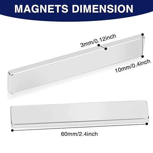 50Pcs Neodymium Magnets with Adhesive Backing 60x10x3mm Silver | Fridge Magnetic Strips Refrigerator Blocks Crafts Extra Super Sticky Bar for Science Experiments Classroom Craft Office