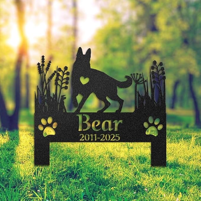 Personalized German Shepherd Memorial Stake, Outdoor Metal Pet Tribute | Pet Memorial Gifts for Dogs, Grave Marker, Grave Decorations for Cemetery, Dog Dad Gifts, Back Yard, Garden Decor
