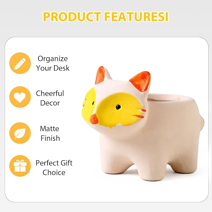 Ceramic Cat Shaped Pen Pencil Holder for Desk Decoration Accessories Cat Decor Makeup Brush Pen Cups Office School Ideal Gifts for Women, Mom or Birthdays