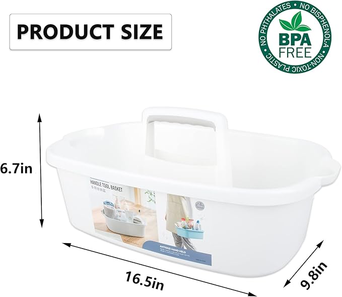 Large Cleaning Supplies Caddy Portable Shower Caddy Basket White 2 Pack | Sturdy Supply Organizer with Handle Plastic Bucket Tool Storage for Bathroom Bedroom Kitchen Garden College Dorm Essentials