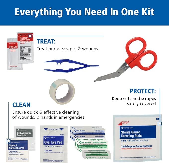 First Aid Only 298 Piece All-Purpose Emergency First Aid Kit for Home, Office, Car, Apartment, Dorm, and Camping, Travel-Friendly Compact Pouch Fits in Backpacks, Suitcases, Cabinets, and Drawers
