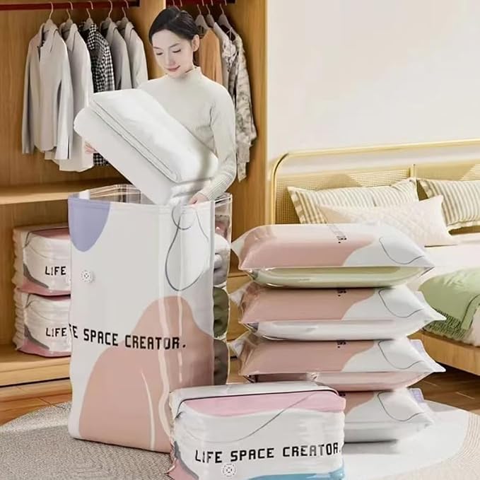 vacuum storage bags vacuum seal bags for clothing compression packing cubes Vacuum Storage Bags Design for Quilt and Clothes Bedding Organizers for Closet Moving Dorm (4, Large and Medium)