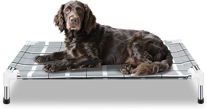 Elevated Dog Bed, Raised Cooling Lifted Dog Cot for Indoor & Outdoor | Cooling Breathable Outside Portable Dog Hammock Bed for Medium Pet ,Non-Slip Feet, Stainless Steel Frame