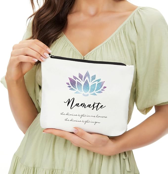 Namaste Yoga Makeup Bag, Meditation Gifts Cosmetic Bag Toiletry Pouch | Meditation Accessories, Cartoon Zen Cosmetic Pouch, Christmas Birthday Gift for Yoga Lovers Beginners Teachers Instructors
