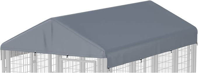 Outdoor Dog Kennel Cover 8'L x 4'W Replacement Dog Kennel Cover Gray | 420D Silver-Plated Waterproof UV-Protective Oxford Fabric Includes a Ball-Ended Elastic Lanyard (Frame Not Included)