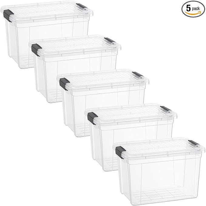 Superio 8.7 Quart Clear Plastic Storage Boxes with Lids, Stackable Organizer Containers, BPA-Free Storage Bins for Home, Office, School & Dorm, 5 Pack