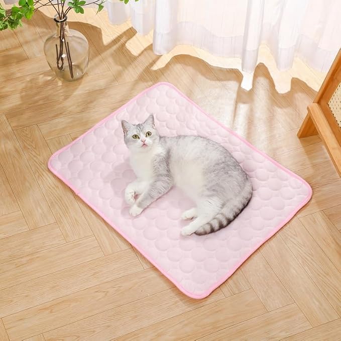 Pet Cooling Mat, ICY nap Dog mat, Portable Washable Ice Silk Cooling Pad for Dogs Cats, Breathable Foldable Mat for Large Small Dogs, Summer Cool Mat for Kennel Floor Car Sofa(Pink,M)