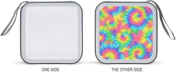 Hard Plastic 40-Disc Storage Binder Rainbow Tie Dye, Protective CD/DVD Wallet with Zipper, Portable Organizer for Movies Music