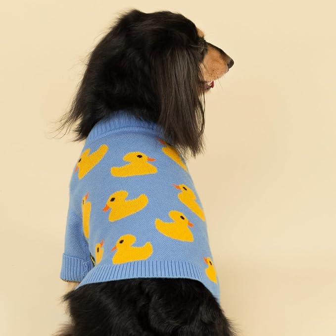 Fitwarm Funny Duck Dog Sweater, Thermal Dog Winter Clothes for Small Dogs Boy Girl, Pet Outfit, Blue, Yellow, XS