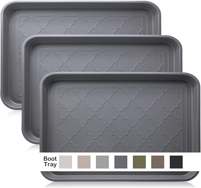 Boot Tray for Entryway Indoor, Heavy Duty Shoe Mat Trays 3 Packs, 16.7"x12.8" Waterproof Shoe Tray