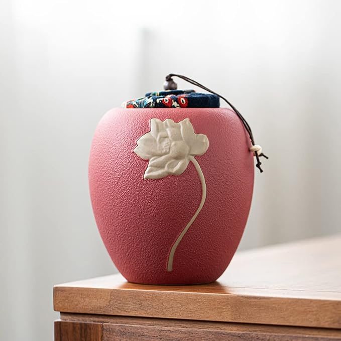Ceramic Tea Canister,Tea Caddy with Airtight Lid,Tea Storage Jars,Portable Food Storage Containers Sealed Tea Tins Can for Loose Tea/Nuts/Sugar/Seed/Coffee,Red