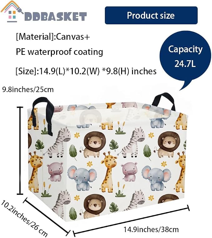 Rectangular Animals Storage Baskets Cute Basket Storage Bin Zoo Room Decor for Home(Zoo)