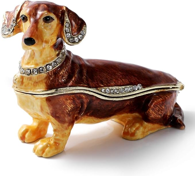 Hand Painted Trinket Box Enamel Vintage Jewelry Box Hinged Metal Jewelry Organizer Decorative Treasure Box Unique Gifts Dog C