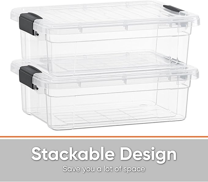 Superio 2.3 Quart Clear Plastic Storage Containers with Lids, Stackable Organizer Bins, BPA-Free Storage Boxes for Home, Office, Dorm & Classroom, 6 Pack