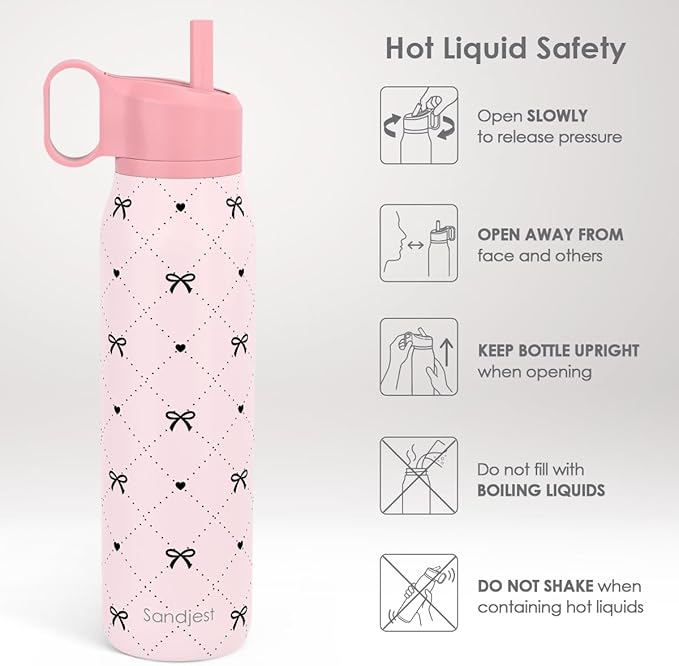 Bow Insulated Stainless Steel Water Bottle with Twist Lid 20oz, Sports & Gym Water Bottles for Women Girls Friends, Gift for Birthday Christmas