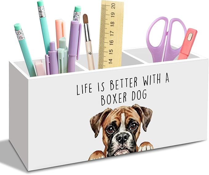 Boxer Dog Gifts Pen Pencil Holder for Desk, Funny Boxers Dog Gift Office Desk Accessories, Life Is Better with a Boxer Dogs Pen Holders Organizer for Women Bathroom Decor