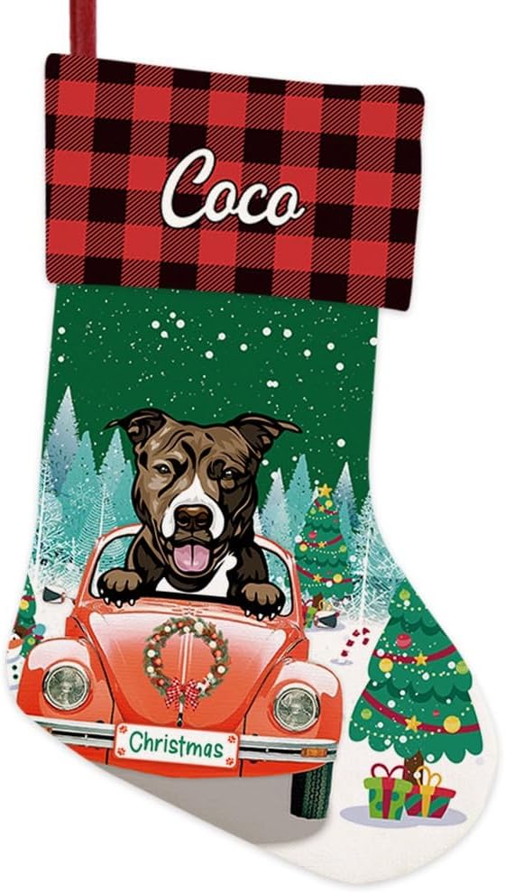 Personalized 1 Pack Christmas Stocking Funny Pit Bull Dog Stocking Christmas Tree Winter Fireplace Holiday Decoration 14"