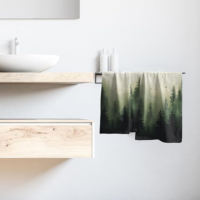Giwawa Green Misty Forest Hand Towels Set of 2 Mountain Woodland Soft Guest Face Bath Towel Bathroom Decorations Thin Kitchen Tea Dish Towels