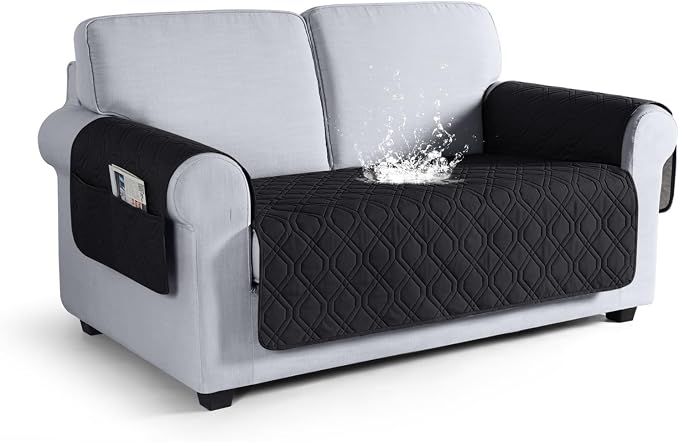 VANSOFY Waterproof Loveseat Couch Cover for Pets, Black, 47.2" | Non-Slip, Washable, Utility Pockets, Pet Friendly, Furniture Protector Slipcover for 2 Cushion Couch