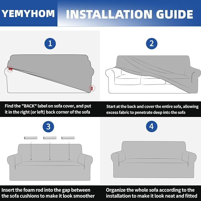 YEMYHOM Couch Cover Latest Jacquard Design High Stretch Sofa Covers for 2 Cushion Couch, Pet Dog Cat Proof Loveseat Slipcover Non Slip Elastic Furniture Protector (Medium, Begonia Leaf Navy)