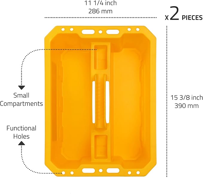 CANOPUS Storage Tray Tote with Functional Holes - 2 PCs Plastic Cleaning Caddy with Handle, Portable Caddy, Undersink Storage for Kitchen, Shoe Cleaning Box, Products Organizer, Yellow
