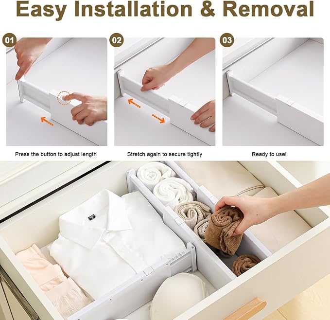Drawer Dividers for Clothes 4" High 10.9"-18" Expandable Dresser Drawer Organizer Plastic Separators for Kitchen 3 Pack