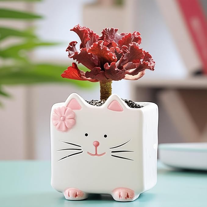 Ceramic Cat Pen Pencil Holder, Cute Desk Organizer for Office and School | Cat Shaped Design for Pens, Makeup Brushes and Plants, Cute Decor Gift for Women, Moms and Birthdays