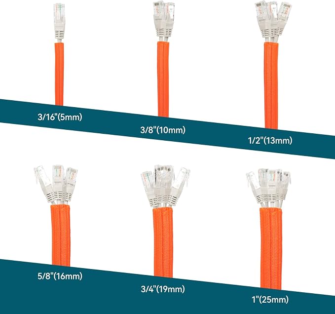 Wire Loom Tubing, 10ft Split Braided Cable Management Sleeve, Flexible Mesh Cord Protector Cable Sleeve for TV Computer (Orange, 3/16")